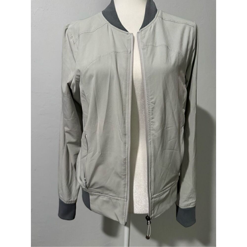 Athleta gray bomber jacket M full zip front sweater